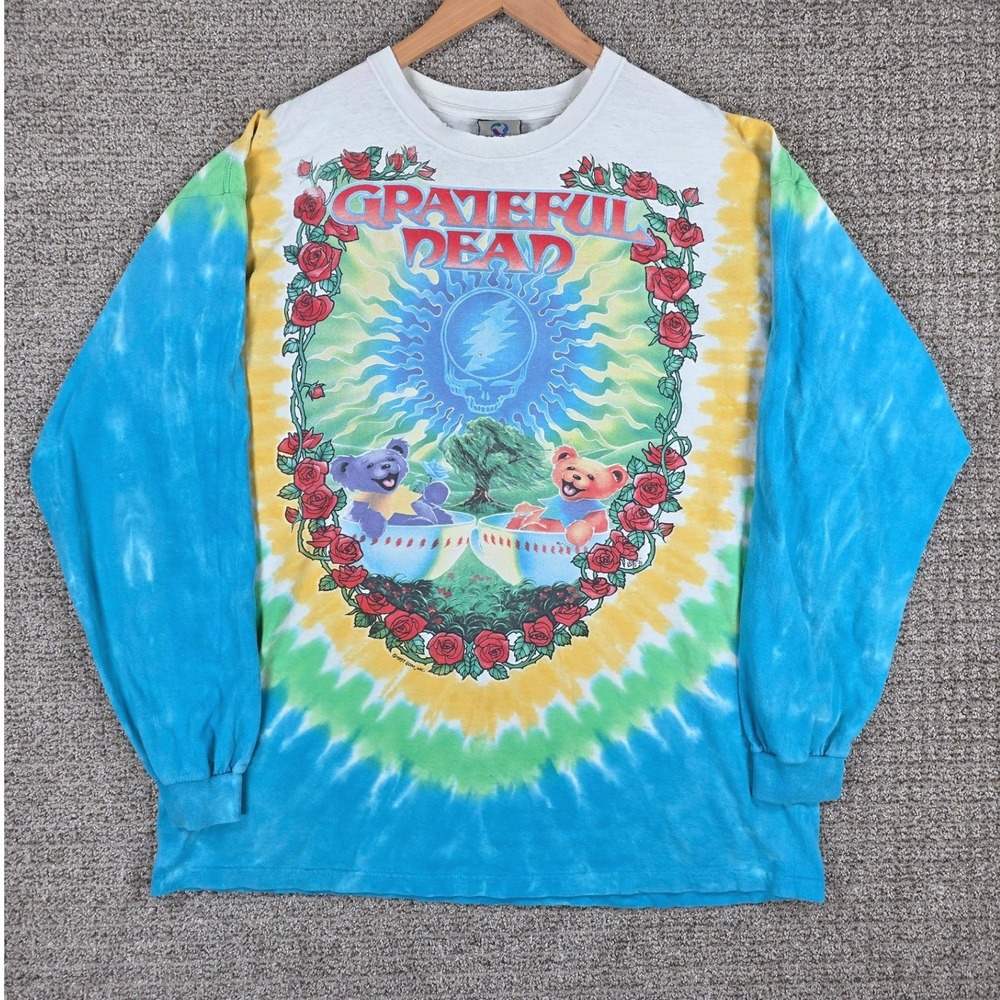 Vintage 1997 Grateful Dead Liquid Blue Scarlet Fire Tie Dye Long Sleeve Shirt XL